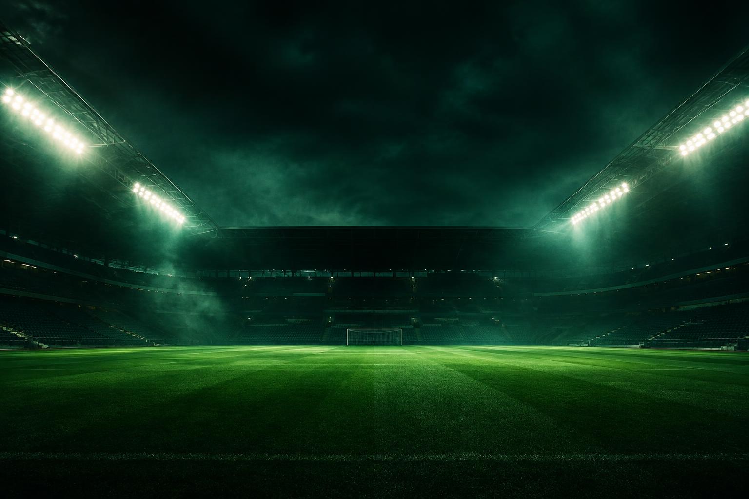 Floodlit football stadium at night